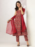 Maroon Pure Cotton Floral Printed Tiered Kurta Set