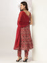 Maroon Pure Cotton Floral Printed Tiered Kurta Set