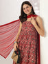Maroon Pure Cotton Floral Printed Tiered Kurta Set