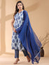 Indigo Pure Cotton Floral Printed A-line Kurta Set