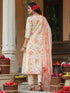 Cream Pure Cotton Floral Printed Yoke Embroidered A-line Kurta Set