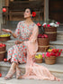 Peach Pure Cotton Floral Printed Yoke Embroidered Anarkali Kurta Set
