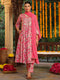 Janasya Women's Pink Pure Cotton Yoke Embroidered Floral Printed A-line Kurta Set