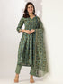 Sea Green Pure Cotton Floral Printed A-line Kurta Set