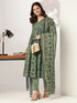 Sea Green Pure Cotton Floral Printed A-line Kurta Set