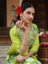 Lime Green Pure Cotton Floral Printed Yoke Design A-line Kurta Set