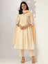 Cream Pure Cotton Yoke Embroidered A-line Kurta Set
