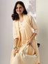 Cream Pure Cotton Yoke Embroidered A-line Kurta Set