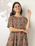 Brown Pure Cotton Floral Printed A-line Kurta Set