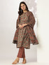 Brown Pure Cotton Floral Printed A-line Kurta Set