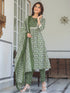 Olive Green Pure Cotton Floral Printed A-line Kurta with Pant & Dupatta Set