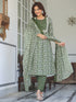 Olive Green Pure Cotton Floral Printed A-line Kurta with Pant & Dupatta Set