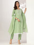 Janasya Women's Light Green Pure Cotton Embroidered Straight Kurta Set