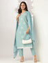 Light Blue Pure Cotton Embroidered Straight Kurta Set