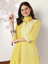 Janasya Women's Yellow Pure Cotton Embroidered Straight Kurta Set