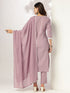 Light Purple Pure Cotton Embroidered Straight Kurta Set