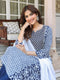 Navy Blue Rayon Floral Printed with Mirror Work A-line Kurta Set