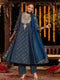 Janasya Women's Dark Blue Georgette Ajrakh Printed Embellished Anarkali Kurta Set