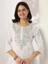 White & Sage Green Pure Cotton Yoke Embroidered Straight Kurta With Palazzo & Dupatta Set