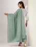 White & Sage Green Pure Cotton Yoke Embroidered Straight Kurta With Palazzo & Dupatta Set