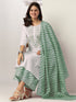 White & Sage Green Pure Cotton Yoke Embroidered Straight Kurta With Palazzo & Dupatta Set