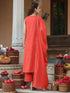 Janasya Women's Rust Pure Cotton Embroidered A-line Kurta Set