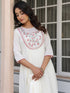 Janasya Women's Off White Pure Cotton Yoke Embroidered A-line Kurta Set