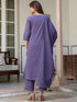 Janasya Women's Purple Pure Cotton Embroidered A-line Kurta Set