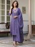 Janasya Women's Purple Pure Cotton Embroidered A-line Kurta Set