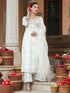 Janasya Women's Off White Pure Cotton Embroidered A-line Kurta Set