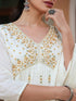 Janasya Women's Off White Pure Cotton Embroidered A-line Kurta Set