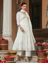 Janasya Women's Off White Pure Cotton Embroidered A-line Kurta Set