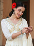 Janasya Women's Off White Pure Cotton Embroidered A-line Kurta Set