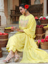 Janasya Women's Yellow Pure Cotton Embroidered A-line Kurta Set