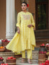 Janasya Women's Yellow Pure Cotton Embroidered A-line Kurta Set