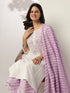 White & Lavender Pure Cotton Yoke Embroidered Straight Kurta Set