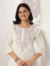 White & Lavender Pure Cotton Yoke Embroidered Straight Kurta Set