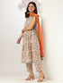 Off White Pure Cotton Floral Printed A-line Kurta Set