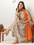 Off White Pure Cotton Floral Printed A-line Kurta Set