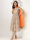 Off White Pure Cotton Floral Printed A-line Kurta Set