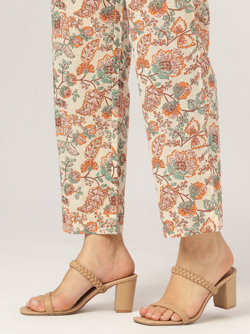 Off White Pure Cotton Floral Printed A-line Kurta Set