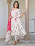 White Pure & Pink Cotton Floral Printed Angrakha Kurta Set
