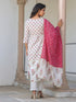 White Pure & Pink Cotton Floral Printed Angrakha Kurta Set