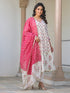 White Pure & Pink Cotton Floral Printed Angrakha Kurta Set