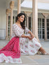 White Pure & Pink Cotton Floral Printed Angrakha Kurta Set