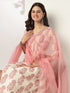 Cream & Pink Pure Cotton Floral Printed A-line Kurta Set