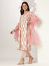 Cream & Pink Pure Cotton Floral Printed A-line Kurta Set