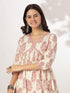 Cream & Pink Pure Cotton Floral Printed A-line Kurta Set