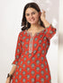 Red Pure Cotton Floral Printed Yoke Embroidered Straight Kurta Set