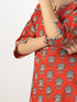 Red Pure Cotton Floral Printed Yoke Embroidered Straight Kurta Set